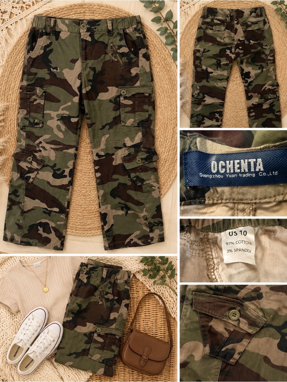 Ochenta Women's Camo Cargo Pants - Green Camouflage Women’s Size 10